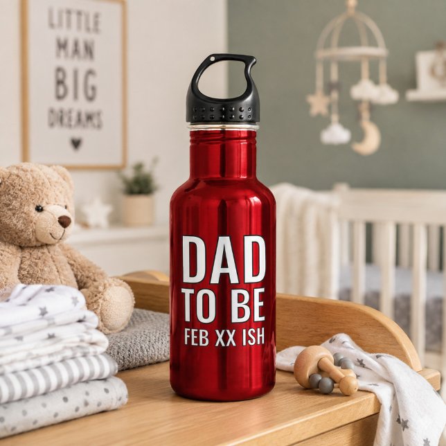 Garrafa Garrafinha de Água com Data de Nascimento do Bebê  (For the Dad to be. Just add your expected due date. Makes a fun pregnancy announcement gift)