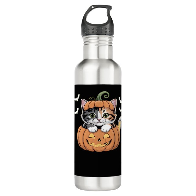Garrafa Gatinho bonitinho de Halloween em camiseta clássic (Frente)