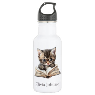 Garrafa Gatinho Inteligente com Óculos Nome Personalizado