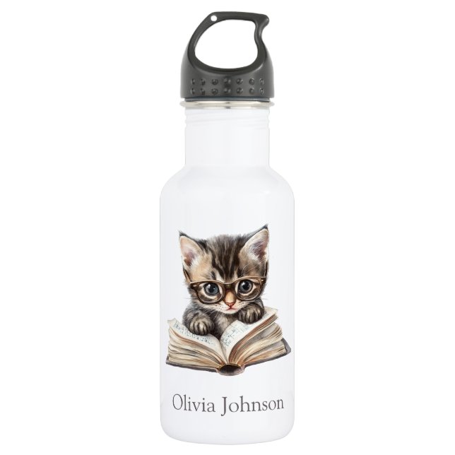 Garrafa Gatinho Inteligente com Óculos Nome Personalizado (Frente)