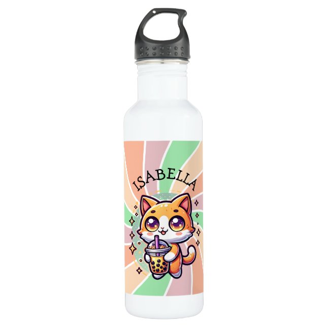 Garrafa Gatinho Kawaii Bonito com Chá de Bolha Personaliza (Frente)