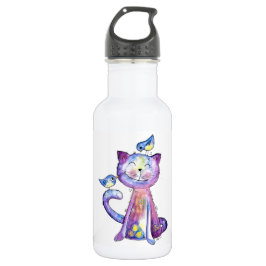 Garrafa Gato Branco e Roxo Cugado com Aves