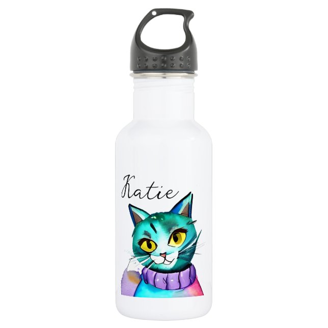 Garrafa Gato de Gatinho Azul e Gatinho Personalizado (Frente)