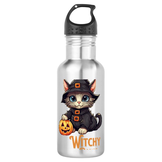Garrafa Gato de Halloween Patas Bruxa (Frente)