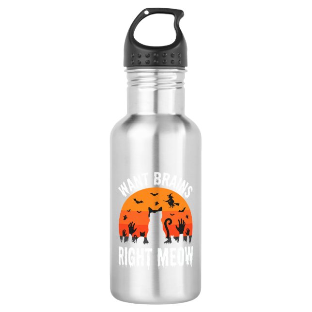 Garrafa Gato de Halloween Quer Cérebros Agora Design (Frente)