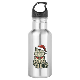 Garrafa Gato de Natal Chapéu do Papai Noel Design de Gravu