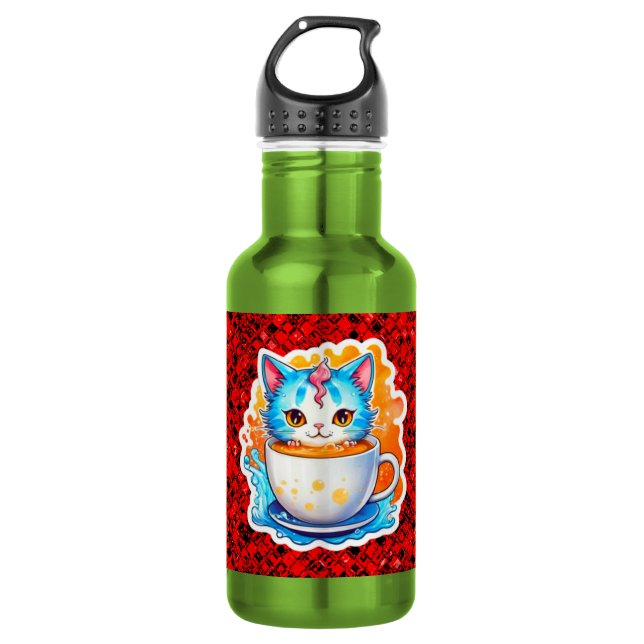 Garrafa Gato Fofo Com Caneca De Café Design De Desenho-946 (Frente)