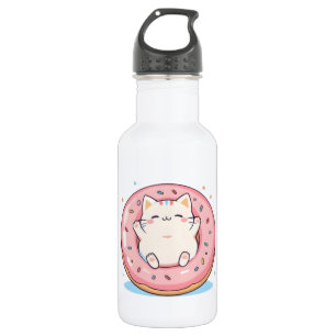 Garrafa Gato Fofo em Design Kawaii de Donut Doce