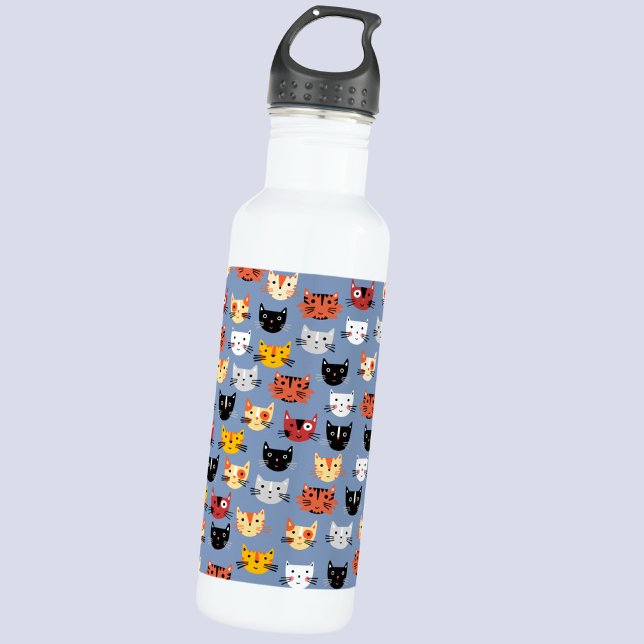 Garrafa Gato Gatinho Engraçado Engraçado Roda Padrões Azul (Fun little kitty cat water bottle for pet lovers)