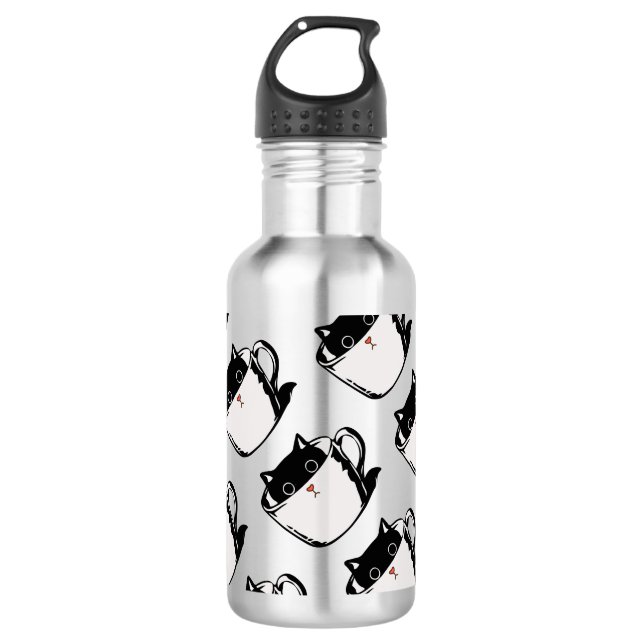 Garrafa Gato preto com nariz vermelho escondido em um copo (Frente)