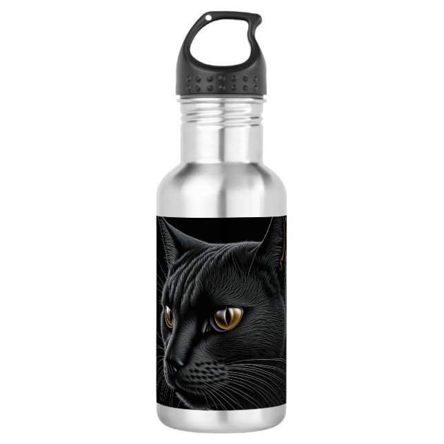 Garrafa Gato Preto de IA com Olhos Amarelos (Frente)