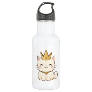 Garrafa Gato Real com Coroa Dourada Design Kawaii