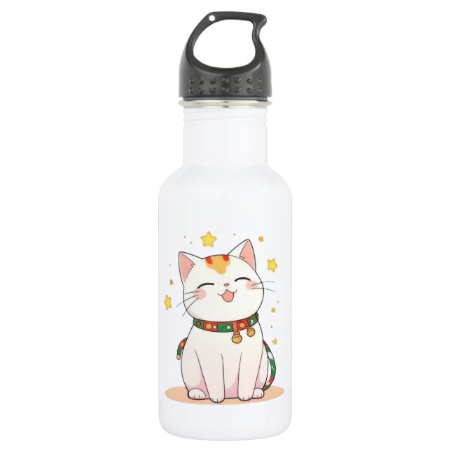Garrafa Gato Sortudo com Estrelas Design Kawaii (Frente)