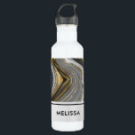 Garrafa Gemstone de Geodo Dourado e Cinza moderno<br><div class="desc">Uma garrafa de água personalizada com um desenho abstrato com um padrão mineral geodo agado. espirais Douradas, cinzas, brancas e pretas formando ondas de cor elegantes. Perfeito para transmitir um ar de classe e elegância.</div>