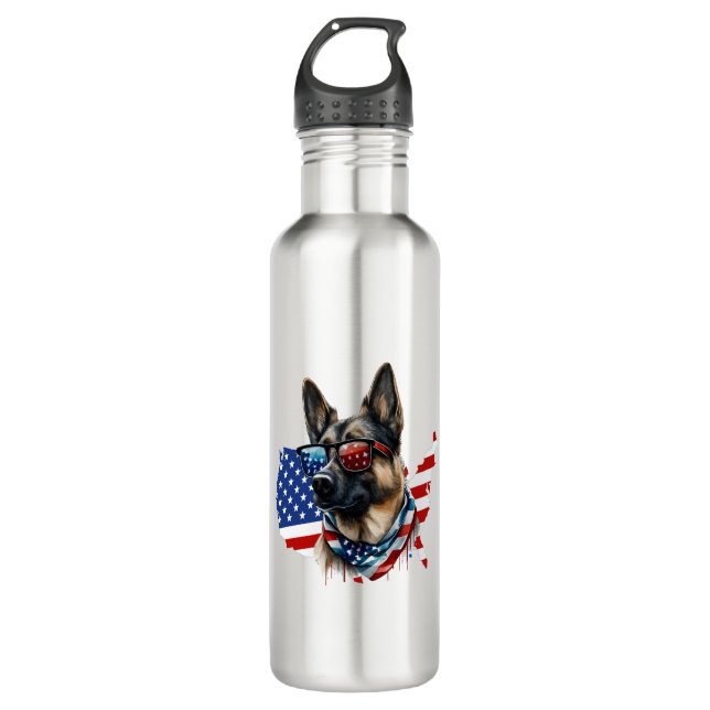 Garrafa German shepherd com bandeira americana Eu adoro ca (Frente)