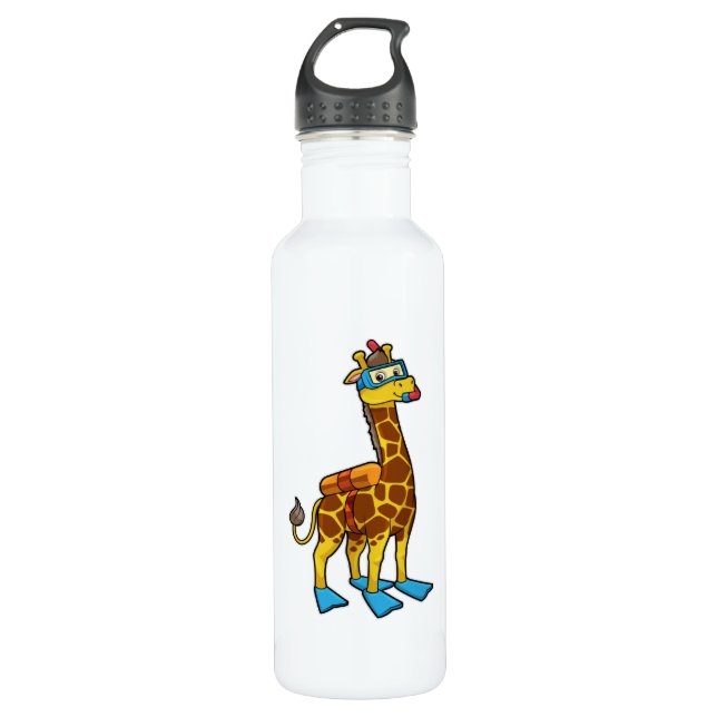 Garrafa Giraffe as Diver with Swimming goggles & Flippers (Frente)