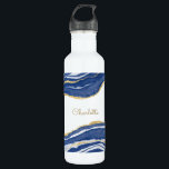 Garrafa Glitter Dourado Agato Azul Marble Personalizado<br><div class="desc">Indigo azul aquarela agate marble design com detalhes falsos de brilho dourado. Altere o nome para personalizar.</div>