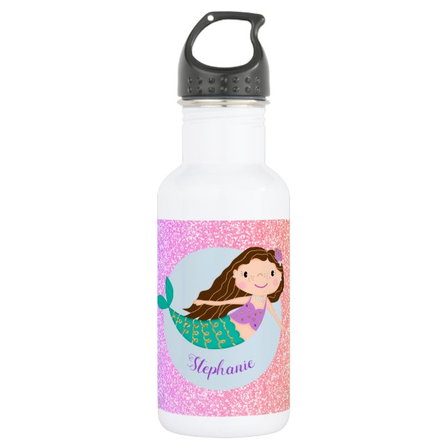 Garrafa Glitter Sereia Bastante Personalizado (Frente)