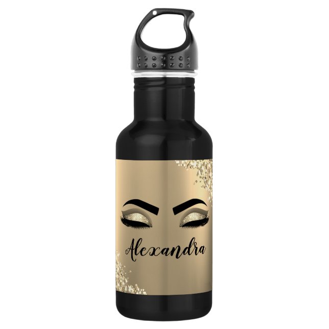 Garrafa Glitter Sparkle Eyelashes Dourado Nome do Monogram (Frente)