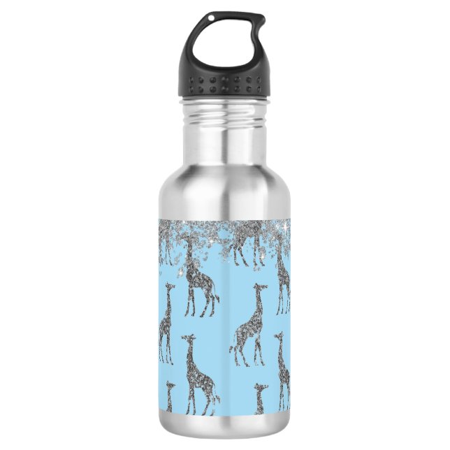 Garrafa Glittery Silver Giraffe sobre o Térmico Azul Dream (Frente)