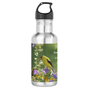 Garrafa Goldfinch em uma Flor Harebell
