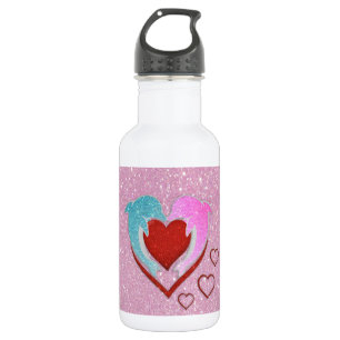 Garrafa Golfinhos-de-cor-de-rosa-branca segurando um cora