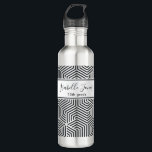 Garrafa guião geométrica na moda personalizada<br><div class="desc">script geométrico elegante do padrão na moda personalizado com nome e classe (ou uma mensagem diferente)</div>