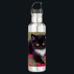 Garrafa Gustav Klimt Tuxedo Cat<br><div class="desc">Garrafa d'água com um gato Gustav Klimt tuxedo! Este adorável gatinho preto e branco se senta num campo de flores vermelhas,  azuis,  brancas e laranja. Um presente incrível para amantes de gatos e entusiastas de arte austríacos!</div>