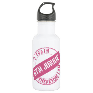 Garrafa GYM JUNKIE. TENHO, PORTANTO, SOU. cor-de-rosa.