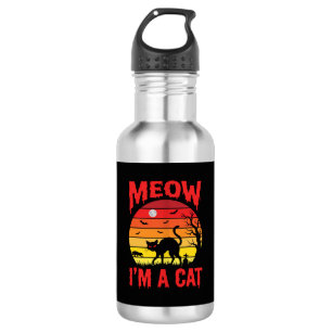 Garrafa Halloween Meow Eu Sou um Gato Retro Pôr do Sol