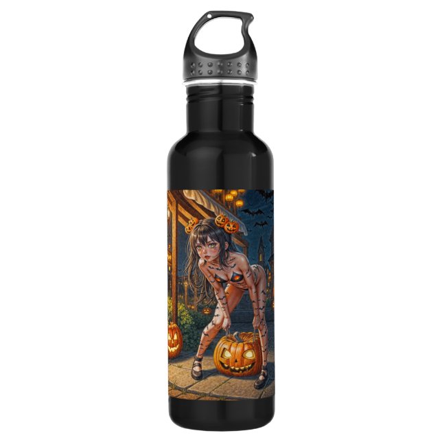 Garrafa Halloween Monster Jack-o-Lanterna e Bat Vixen Girl (Frente)