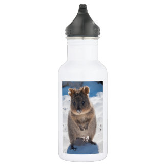 Garrafa Happy Quokka na praia, na Austrália, branco