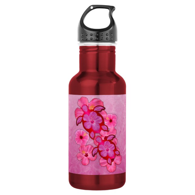 Garrafa Hibiscus e tartarugas cor-de-rosa de Honu (Frente)