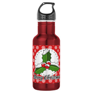 Garrafa Holly on Red White Snowflakes - Feliz Natal