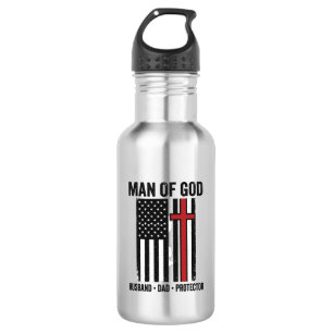 Garrafa Homem de Deus Cruz Patriótica Camisa Cristã Design
