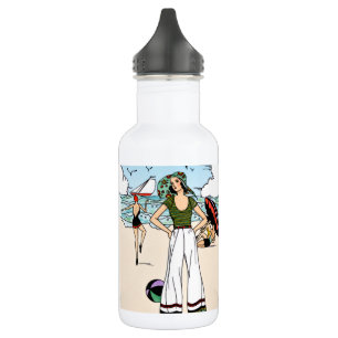 Garrafa Ilustração de Praia Art Déco Vintage dos Anos 20 C