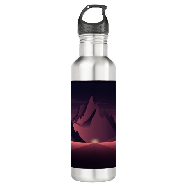 Garrafa Ilustração do pôr do sol da montanha (Frente)
