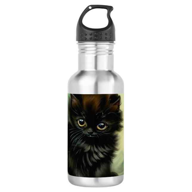 Garrafa Ilustração Vintage Black Kitten (Frente)