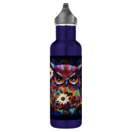 Garrafa Impressionista Whimsical Floral Coruja Pintura