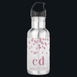 Garrafa Iniciais de monograma de corações brilhantes prate<br><div class="desc">Um fundo de olhar sujo de prata com corações brilhantes cor-de-rosa. Texto cor-de-rosa. Personalize e adicione suas iniciais de monograma e seu nome.</div>