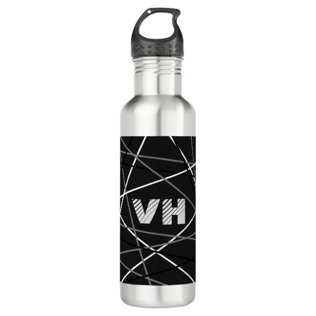 Garrafa Iniciais de Violão Branco legal Abstrato Preto com (Frente)