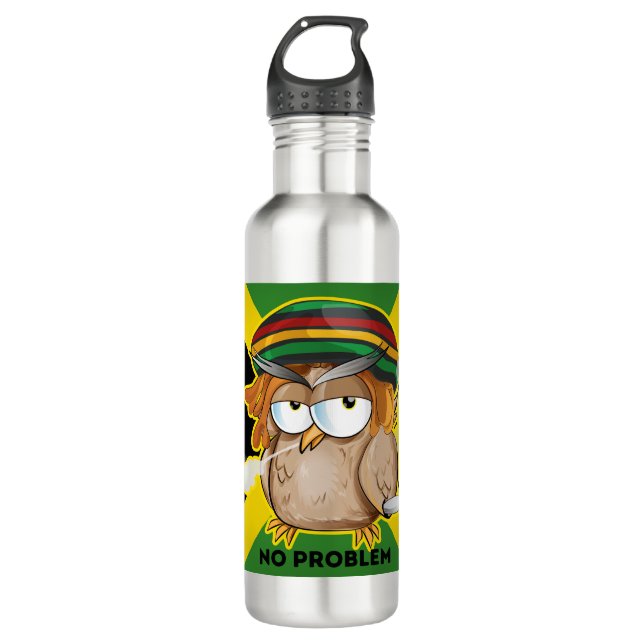 Garrafa Jamaica No Problem with Funny Smoking Rasta Owl (Frente)