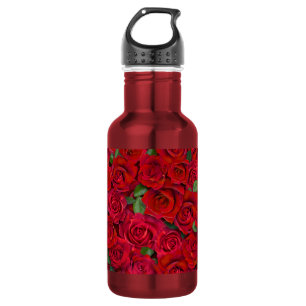 Garrafa Jardim de Rosas Vermelhas Padrão Floral Romântico