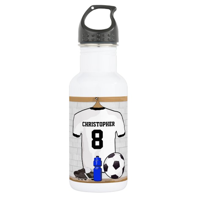 Garrafa Jérsei de futebol preto branco personalizado do (Frente)
