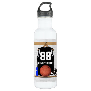 Garrafa Jérsei preto e branco personalizado do basquetebol
