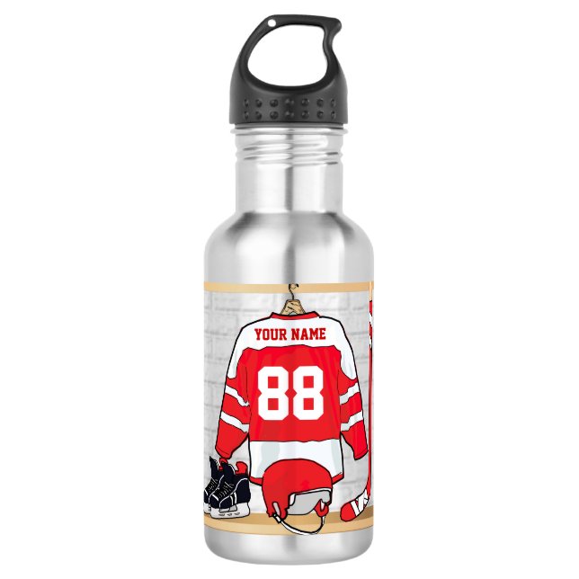 Garrafa Jérsei vermelho e branco personalizado do hóquei (Frente)