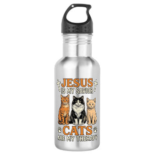 Garrafa Jesus E Gatos São Minha Terapia Camiseta Vintage D