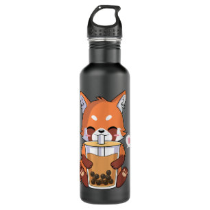 Garrafa Kawaii Anime Red Panda Bebendo Boba Bubble Tea