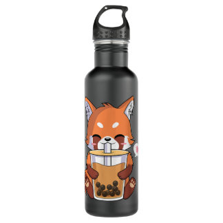 Garrafa Kawaii Anime Red Panda Bebendo Boba Bubble Tea