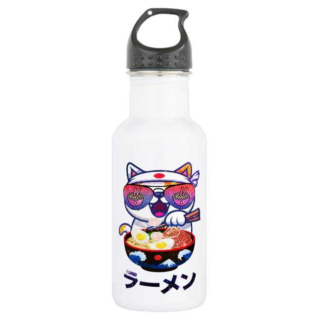 Garrafa Kawaii Cat Eating Ramen - Bonitos Noodles Japonese (Frente)